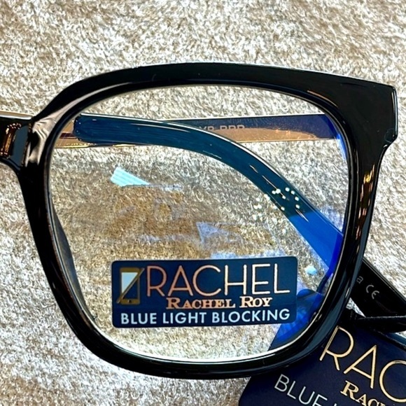 Brand New Rachel Roy Blue Light Blocking Round Glasses Black Frame Gold Tone Arm - Picture 7 of 16